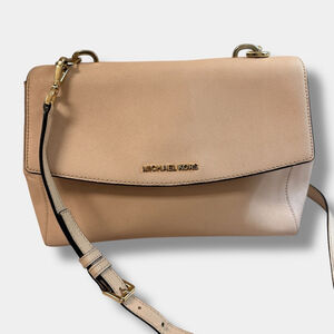 Michael Kors Blush Pink Saffiano Leather Crossbody Flap Bag Gold